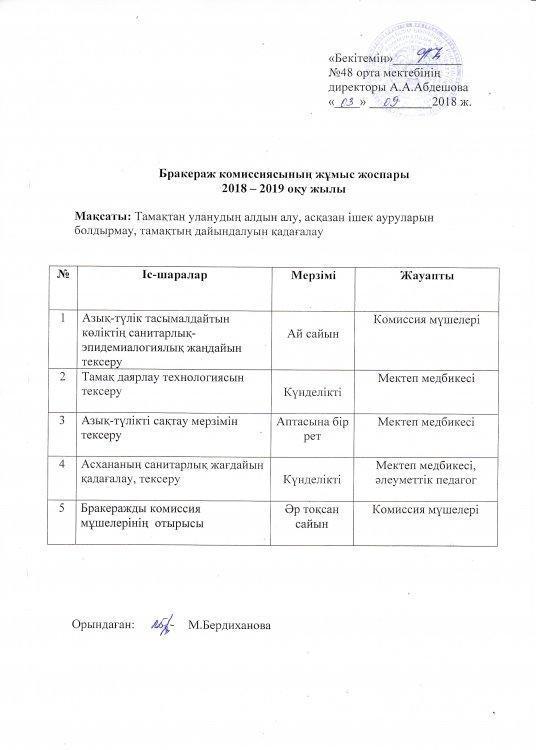 Брокераж комиссиясының жұмыс жоспары