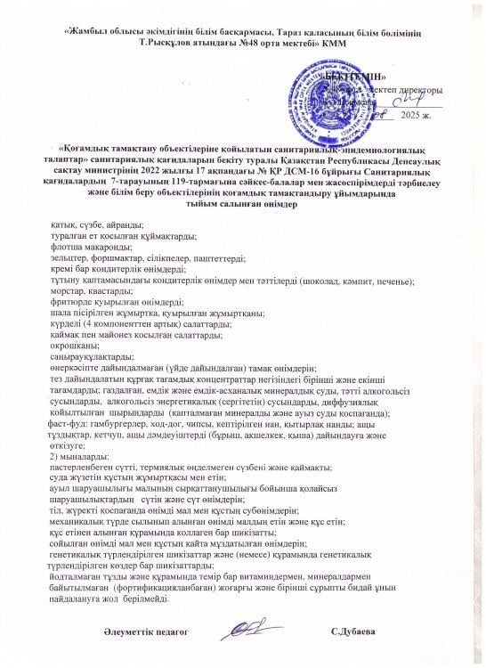 Қоғамдық тамақтандыру орындарында тыйым салынған өнімдер